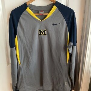 Nike Gray Long-Sleeve Performance Shirt with Navy and Yellow Accents